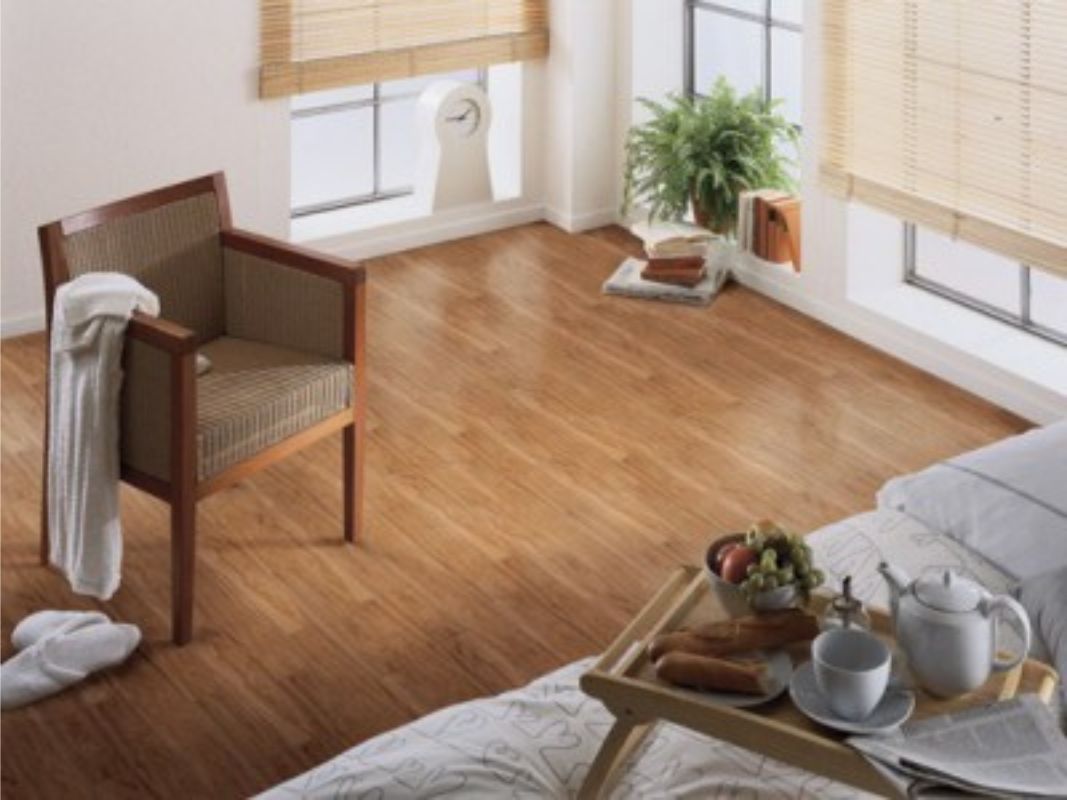 laminate faux wood flooring in a bedroom